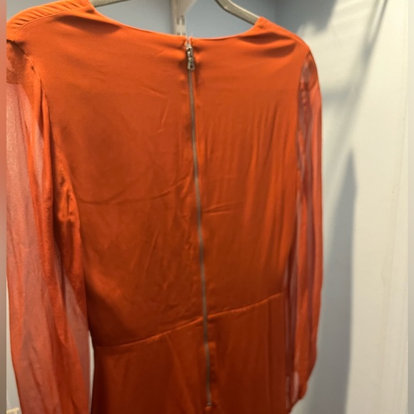 Alice + Olivia Cary Long-Sleeve Stretch Silk A-Line Dress Size 2 in Rust Orange - Picture 9 of 10